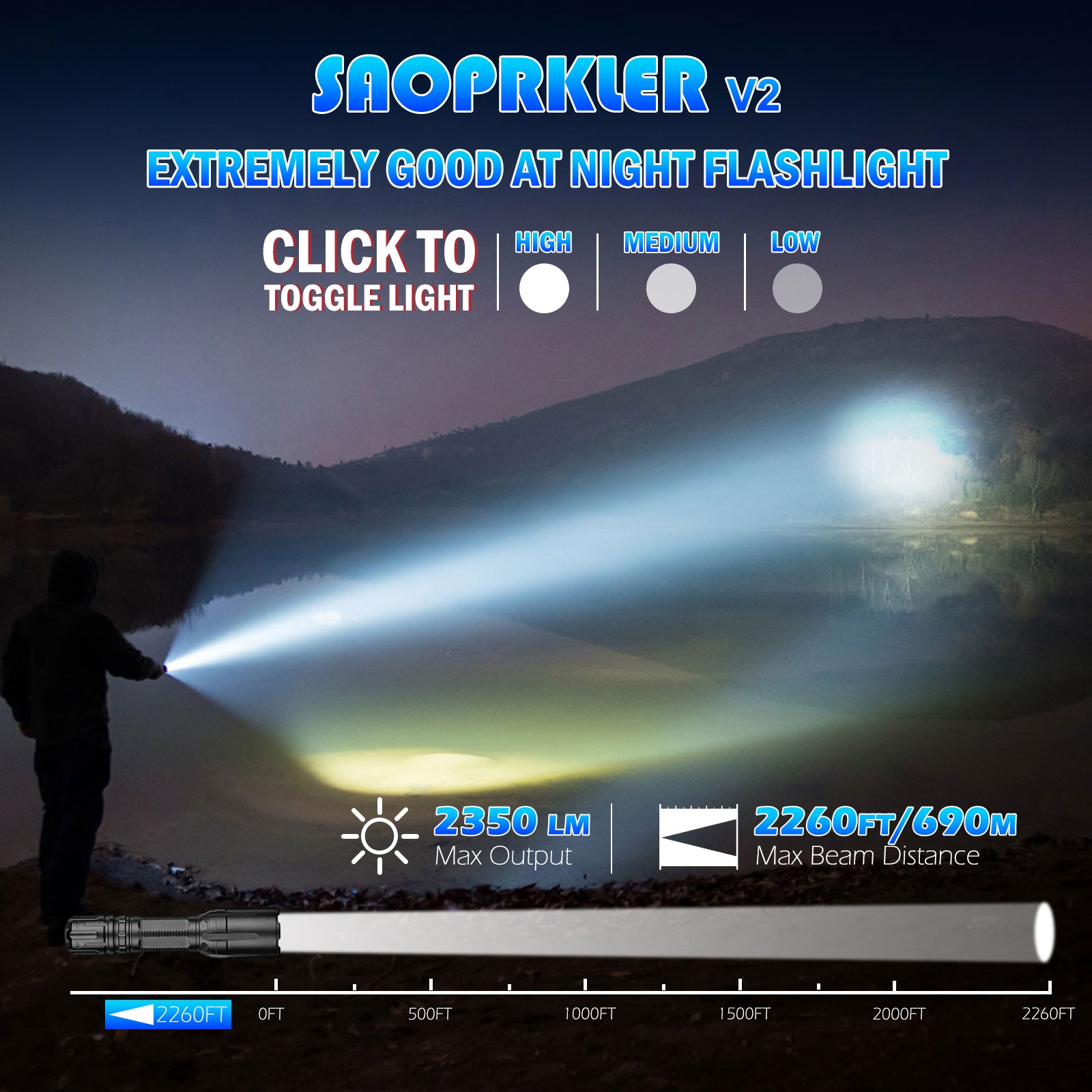 SAOPRKLER Tactical Flashlights High Lumen 2350LM Police Flashlight with Holster 690m SFT40 LED Law Enforcement -V2